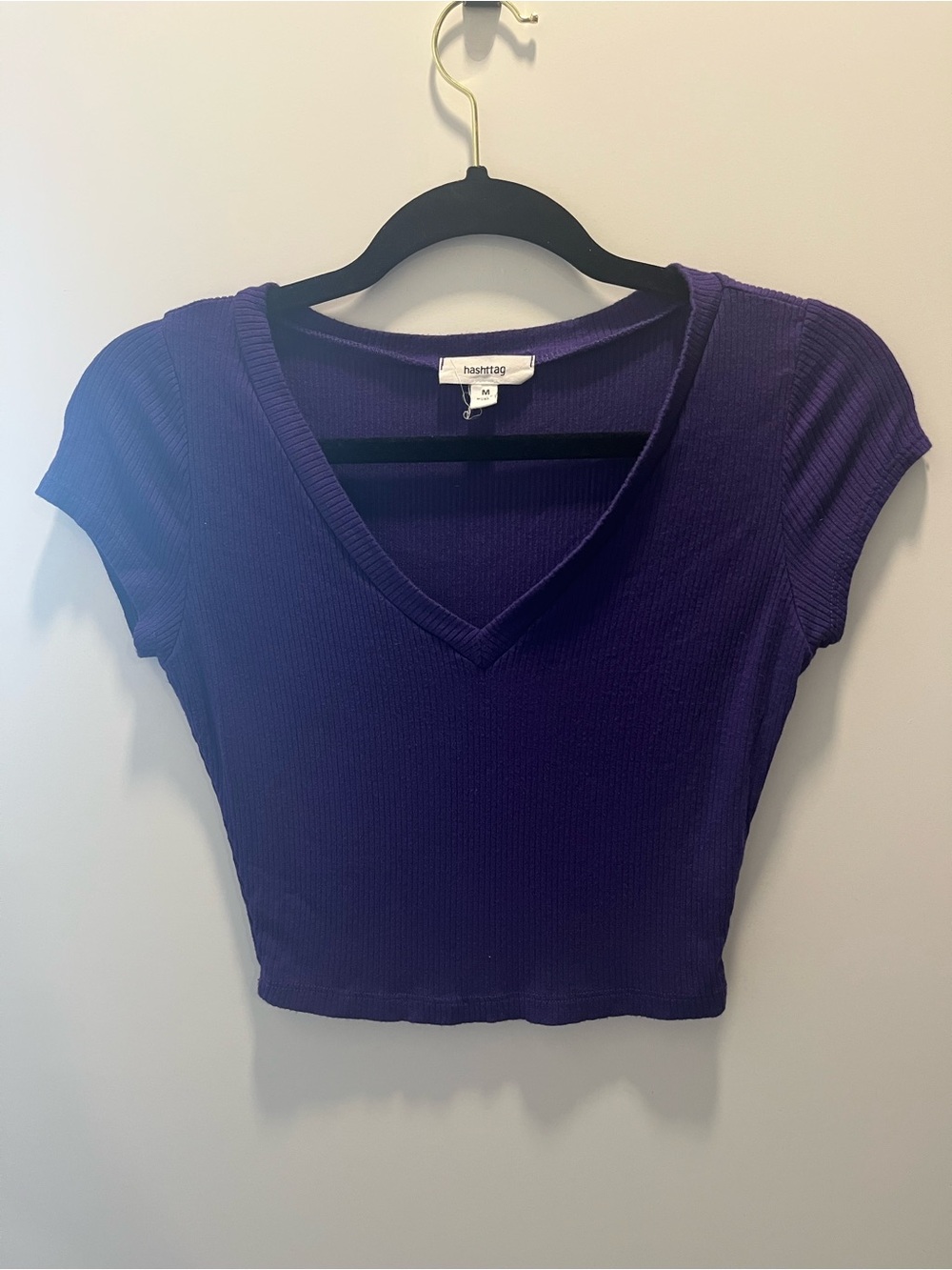 Hashtag Purple Ribbed V-Neck Crop Top